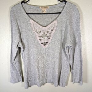 Susan Lawrence women's gray top with embellishments size L